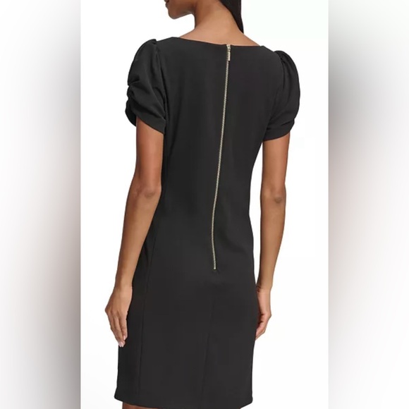 Karl Lagerfeld Black Puff-Sleeve Side-Pleated Dress, Sz 16 (P2P 20”) - Picture 4 of 9